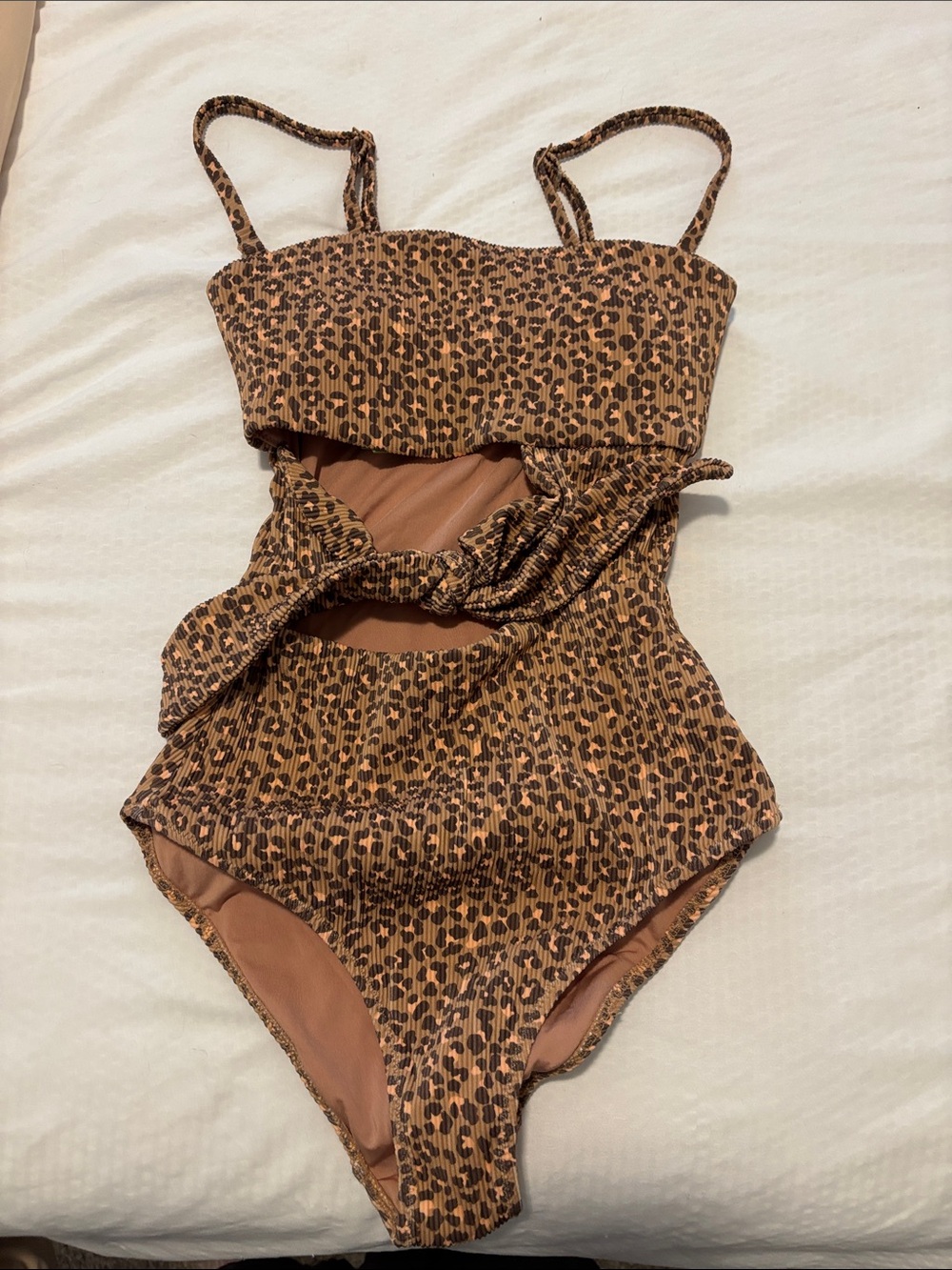 aerie  Leopard-Print Brown One-Piece Swimsuit with Twist Cutout